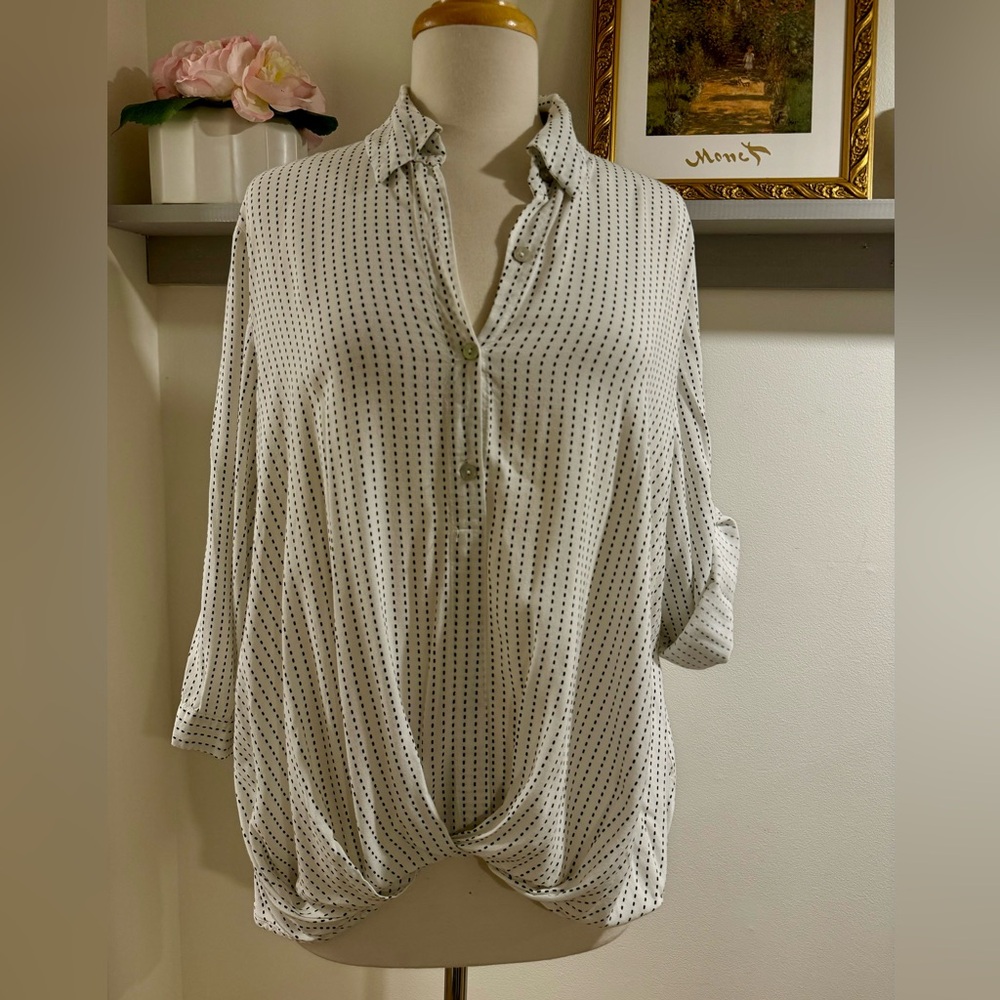 Beautiful Black and White Blouse by Just Living, Size Large